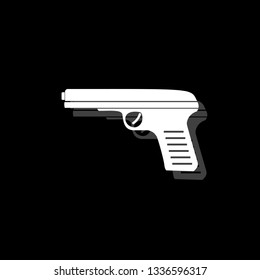 Gun. White flat simple icon with shadow