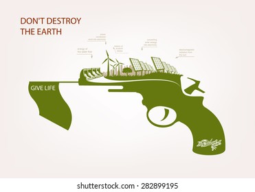 Gun with wind-powered electricity solar panels. THE CONCEPT OF ECOLOGY
