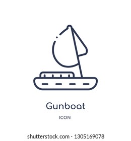 gunboat icon from nautical outline collection. Thin line gunboat icon isolated on white background.