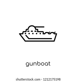 gunboat icon. Trendy modern flat linear vector gunboat icon on white background from thin line Nautical collection, editable outline stroke vector illustration