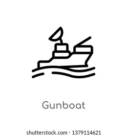 gunboat vector line icon. Simple element illustration. gunboat outline icon from nautical concept. Can be used for web and mobile