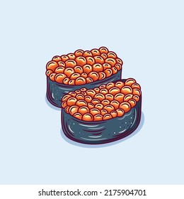 Gunkan Maki Sushi with Ikura and cucumber vector illustration. Battleship Sushi. Japanese Food.