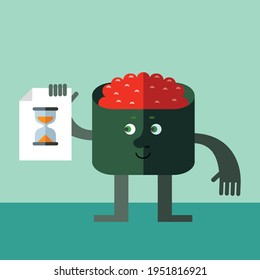 Gunkan maki sushi  with preloader icon. Cartoon character with face. Flat style vector illustration on blue background.