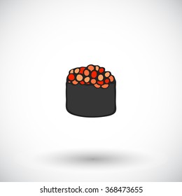 Gunkanmaki sketch. Hand-drawn cartoon japanese food icon - sushi with caviar. Doodle drawing. Vector illustration. 