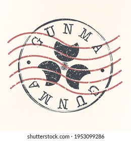 Gunma, Japan Stamp Postal. Silhouette Seal. Flag Passport Round Design. Vector Icon. Design Retro Travel. National Symbol.