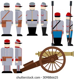 Gunners of the Armed Forces of the Confederation during the US Civil War. The illustration on a white background.