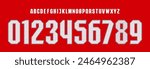 gunners font vector team 2024 - 2025 kit sport style font. football style font with lines inside, arsenal font. sports style letters and numbers for soccer team, england font	