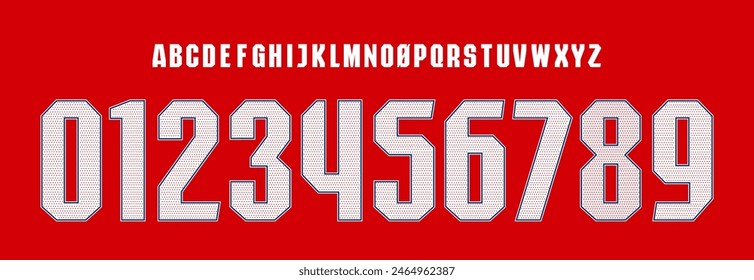 gunners font vector team 2024 - 2025 kit sport style font. football style font with lines inside, arsenal font. sports style letters and numbers for soccer team, england font	