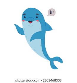 Gunny friendly dolphin waving its fin saying Hi cartoon vector illustration