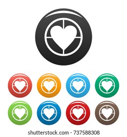 Gunpoint heart icons set. Vector simple illustration of gunpoint heart icons isolated on white background