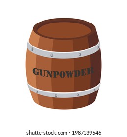 Gunpowder wooden barrel icons, ui asset or decor. Rustic object. Wooden barrel in cartoon style isolated on white background. 