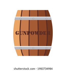 Gunpowder. Wooden Barrels. Keg Icon Isolated. Flat Design Barrel For Gunpowder. Vector Illustration.