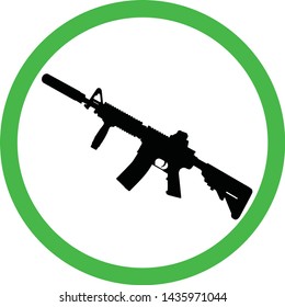 Guns Allowed Zone Sign. Assault rifle in green circle.