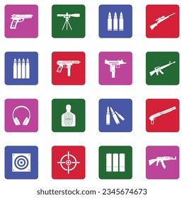 Pistolas E Iconos De Ammo. Colección Llanta Blanca En Cuadrado. Ilustración vectorial.