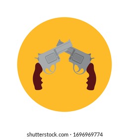 guns crossed block and flat style vector illustration design