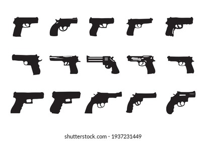 Guns Icons. Weapon Vectors. Military Equipment Illustration Logos Templates.