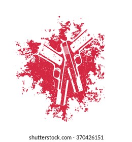 guns on red splash, 2 pistols, t-shirt design, vector illustration