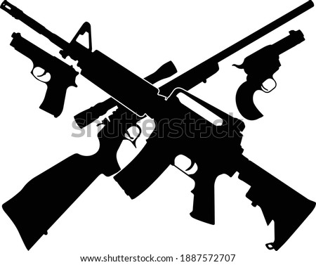 Guns Pistols and Rifles Isolated Vector Illustration