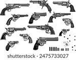 Guns: Revolver collection set of Bullet. Bullet Hole