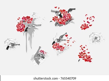 guns and roses sticks vector design elements set