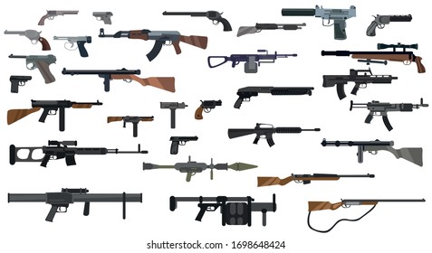 Guns set. Types of guns. Big guns
