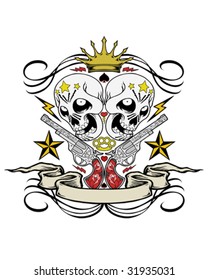 guns and skulls crest vector