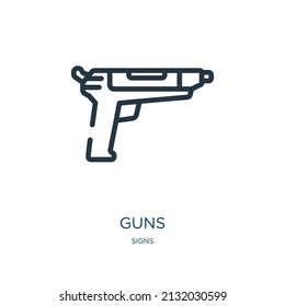 icono de la línea delgada de las armas. equipo, iconos lineales de la industria de signos de diseño aislado del símbolo de contorno. Elemento de símbolo de ilustración vectorial para diseño web y aplicaciones.