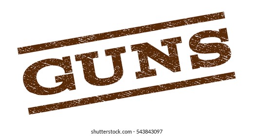 Guns watermark stamp. Text tag between parallel lines with grunge design style. Rubber seal stamp with dirty texture. Vector brown color ink imprint on a white background.