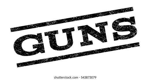 Guns watermark stamp. Text tag between parallel lines with grunge design style. Rubber seal stamp with dust texture. Vector black color ink imprint on a white background.