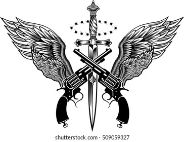 Similar Images, Stock Photos & Vectors of Guns and Wings. Knife dagger ...