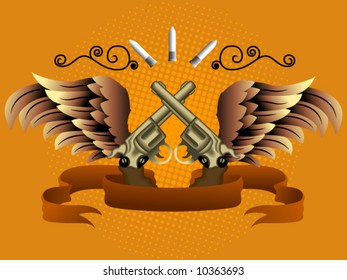 Guns, Wings and Ribbon - Vector