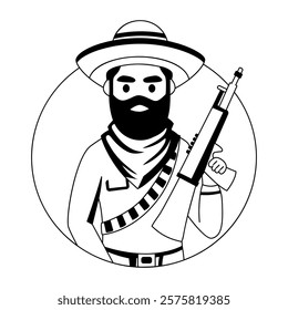 Gunslinger character illustration in glyph style 