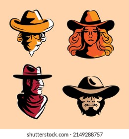 gunslinger wild west set four icons