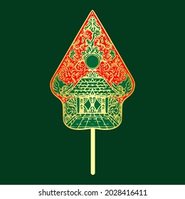 gunungan of javanese puppet isolated on green background. illustration vector