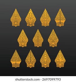 Gunungan Kayon Javanese Indonesian Traditional Wayang Puppet Art Show Cultural Pattern Gold Outline Vector Set Collection