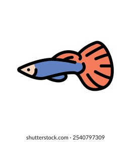 Guppy black line icon.Tropical fish. Editable stroke