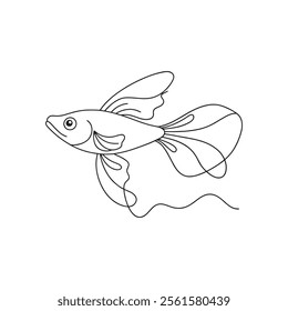
Guppy Continuous line art flat vector illustration on white background.