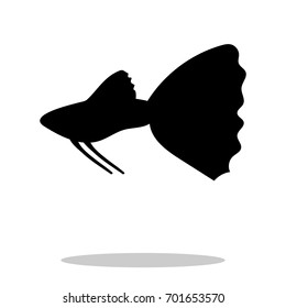 Guppy fish black silhouette aquatic animal. Vector Illustrator.