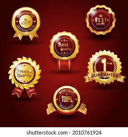 gurantee satisfaction money back guaranterbadge in deep red and gold color