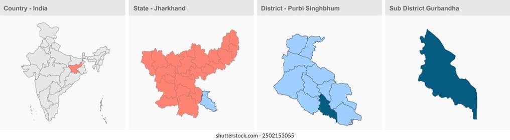 Gurbandha map, Purbi Singhbhum District, Jharkhand state, Republic of India, Government of Jharkhand, Indian territory, Eastern India, politics, village, tourism