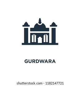 Gurdwara-Ikone. Schwarz gefüllte Vektorgrafik. Gurdwara-Symbol auf weißem Hintergrund. Kann im Web und mobile verwendet werden.
