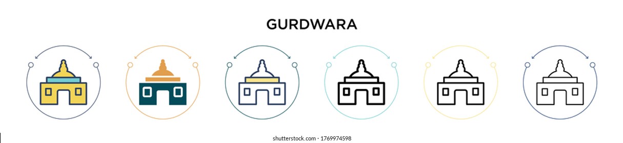 Gurdwara icon in filled, thin line, outline and stroke style. Vector illustration of two colored and black gurdwara vector icons designs can be used for mobile, ui, web