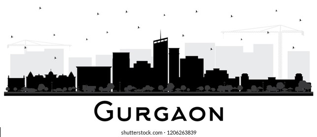 Gurgaon India City Skyline Silhouette with Black Buildings Isolated on White. Vector Illustration. Business Travel and Tourism Concept with Modern Architecture. Gurgaon Cityscape with Landmarks.