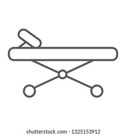Gurney thin line icon, medicine and clinic, hospital bed sign, vector graphics, a linear pattern on a white background, eps 10.