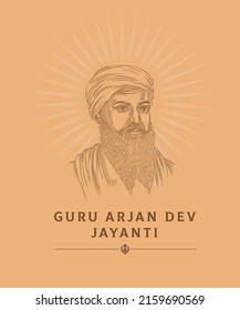 Guru Arjan Dev Birth Anniversary greetings with illustration and typography,