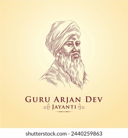 Guru Arjan Dev Birth Anniversary greetings with illustration and typography.