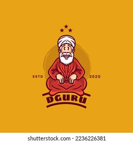 Guru Cartoon Character Vector Illustration Logo Design Template