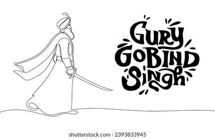 
Guru Gobind Singh banner with one line continuous Guru Gobind Singh. Line art Guru Gobind Singh with handwriting inscription Guru Gobind Singh. Hand drawn vector art.