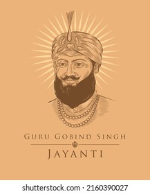 Guru Gobind Singh Jayanti celebration greetings with his illustration.