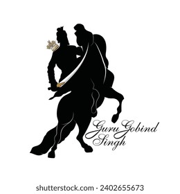 Guru Gobind Singh Silhouette, An illustration of Sikh 10th Guru, An Indian warrior riding on horse